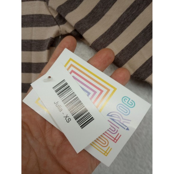 LuLaRoe NWT Julia Dress Size XS Taupe/Beige Stripes Casual Stretch Bodycon Fit - Picture 3 of 16